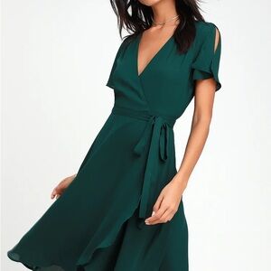 Lulus Emerald Green Midi Wrap Dress